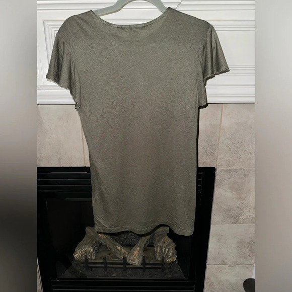 Ted Baker London Blouse Flutter Sleeves with beads- olive green- Size 4-6 Small - Picture 2 of 13